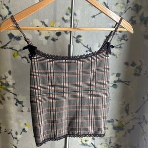 Urban Outfitters Plaid Camisole with Lace Trim